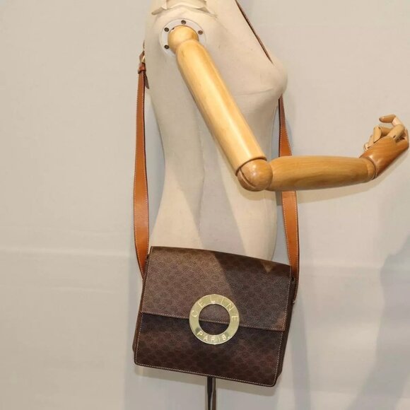 CELINE Macadam Canvas Shoulder Bag PVC Brown Auth - Picture 15 of 16